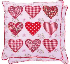 Sierkussen – Met Opgestikte Harten – 30 x 30 cm – Rood, Roze