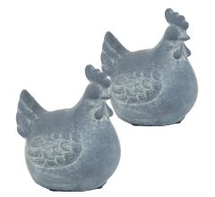 Beeld Haan Grijs - 2 Stuks - Steen - 10 x 12 x 14 cm