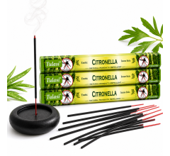 Tulasi Citronella Wierook Set – 3 Pakjes x 20 Stokjes – Tegen Muggen – Inclusief Wierookhoude