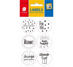 Zelfklevende Cadeaustickers - Verjaardag, Bedankt, zomaar, Bedankt - Wit Zwart - 48 stuks