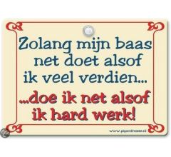 Metal Slogan - Spreukenbord - Tekst Bord - Zolang mijn baas net doet alsof ik veel verdoen�
