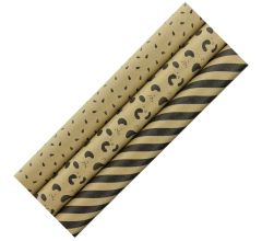 BRUINE PAREL assortiment 100% Recycled 70 Gr/m2 cadeaupapier inpakpapier met goudkleurig design - 7