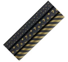 ZWARTE PAREL assortiment 100% Recycled 70 Gr/m2 cadeaupapier inpakpapier met goudkleurig design - 7