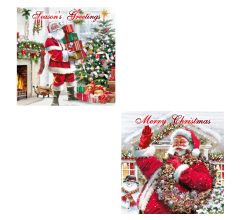 12 Traditionele Engelstalige dubbele Kerstkaarten met kerstman - 14 x 14 cm