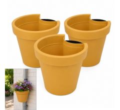 Benza Regenpijp Bloempot Okergeel – Set van 3 – Ø 23,5 x 21 cm – Polypropyleen – 90% Gerec