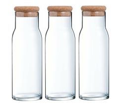 Migros Cucina &amp; Tavola Glazen karaf met kurkstop voor water, sap, melk - 1000 ml - 3 Stuks