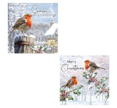 12 Traditionele Engelstalige dubbele Kerstkaarten met vogels - 14 x 14 cm