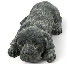 Beeld Liggende Hond - Grijs  - Steen - 23 x 13 x 7 cm