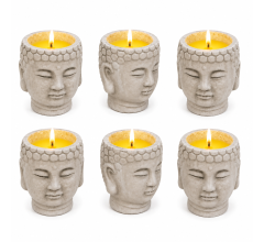 Citronella Kaarsen Set van 6 – Boeddha Gezicht – Cementen Pot – Helpt Muggen op Afstand te Ho