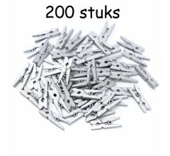 Houten knijper zilver metallic 4,5 cm - knijpers - 200 stuks