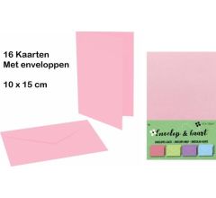 16 Dubbele Kaarten 15 x 10 cm Met 16 Enveloppen 16 Stuks Licht Roze - Baby Roze