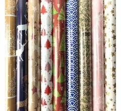Assortiment kerstpapier cadeaupapier inpakpapier K34 - 10 meter x 70 cm - 6 rollen