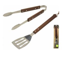 BBQ Gereedschap set 2 delig - Donker hout - RVS - Grillin'&amp; Chillin'