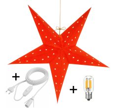 Kerstster Rood Karton 45x45 cm – Inclusief Verlichting – E14 Fitting met Schakelaar & 3,5m Snoe
