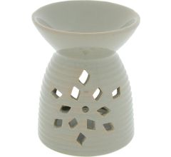 Keramische XL Oliebrander Aromabrander Voor Geuroliën Of Waxmelts - Ribbel - 10 x 10 x 12 cm - Gri