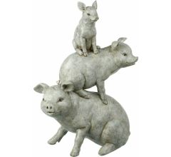 Parlane beeld gestapelde varkens grijs - 38 x 30 x 14