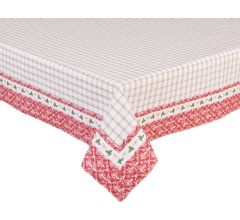 Clayre &amp; Eef - Kerst Tafelkleed - ruiten, hulst en strikjes - 130 x 180 cm