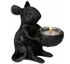 2 x Theelichthouder muis zwart - 13 x 8 x 13 cm