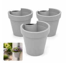 Benza Regenpijp Bloempot Lichtgrijs – Set van 3 – Ø 23,5 x 21 cm – Polypropyleen – 90% Ger