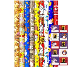 Sinterklaas Cadeaupapier - Assortiment Sinterklaaspapier Inpakpapier inc. 20 Naamstickers - 300 x 7