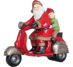 Clayre & Eef - Kerstman op scooter - Kerstdecoratie Kerstman - Polyresin