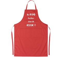 Ik KUS beter dan ik KOOK! - Luxe Schort Keukenschort met tekst - Rood