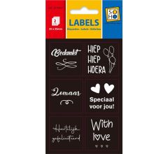 Zelfklevende Cadeaustickers - Verjaardag, Bedankt, zomaar, With Love - Zwart Wit - 48 stuks