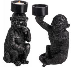 Gusta - Waxinelichthouder - Aap - Zwart - Set van 2