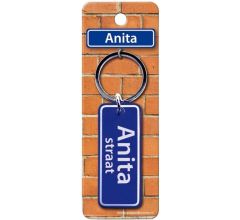 Paper Dreams Sleutelhanger Straatnaam Anita 9 Cm Staal Blauw