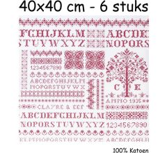 Clayre & Eef - Katoenen Servetten - kruissteek patroon - Rood - 40 x 40 cm - 6 stuks