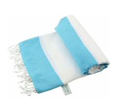 Arowell Double Banded Pestemal - Fouta - Hamamdoek - Hammamdoek - Turquoise - Wit - 180 x 100 cm