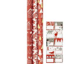 Kerstpapier - Cadeaupapier - Inpakpapier - Pakpapier - 3-pak -ROOD - Plus Naamlabels - 2mx70cm - Ke