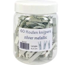 Houten Kerst knijper wasknijpers Wenskaart - zilver 4,5 cm - 60 stuks