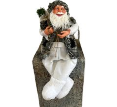 Luxe Afgewerkte Kerst Decoratie Kerstman Zittend - 60cm - Wit