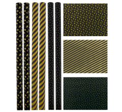 Eco Kraft Extra Sterk Geschenkpapier Cadeaupapier – Zwart en Goud – 70 cm x 2 meter - 6 Rollen