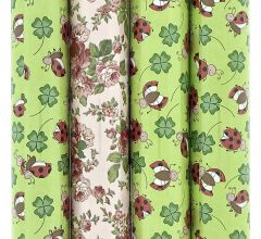 Assortiment inpakpapier cadeaupapier met bloemen en lieveheersbeestjes HO106 - 300 x 70 - 4 rollen