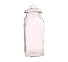 Voorraadpot Ribbel Met Deksel - Transparant Glas - 10 x 10 x 28 cm