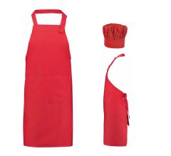 Benza Schort Keukenschort voor volwassenen 75 x 85 cm en koksmuts - Rood