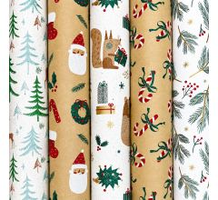 WINTER FUN - Kraft Kerstpapier inpakpapier cadeaupapier - 200 x 70 cm - 5 rollen
